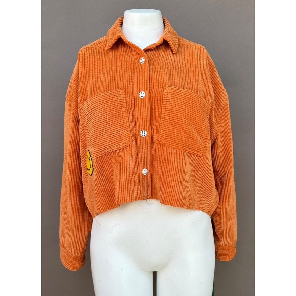 NEW BDG Urban Outfitters XS Orange‎ Corduroy Button Up Crop Shirt Shacket Jacket